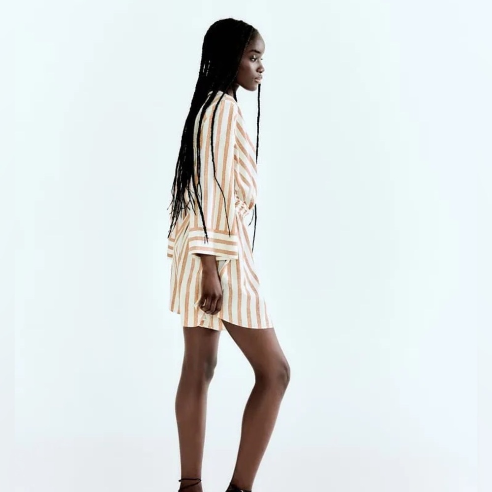 Zara Striped Linen Blend Romper - Picture 5 of 10